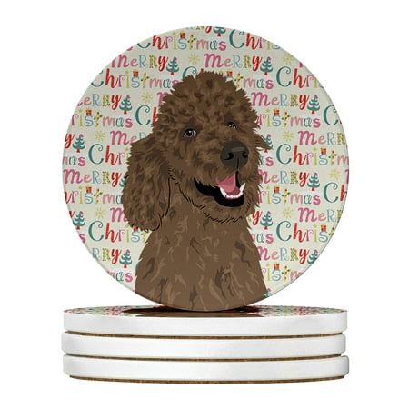 

Poodle Standard Brown Christmas Large Sandstone Coasters Pack of 4 4 in x 4 in