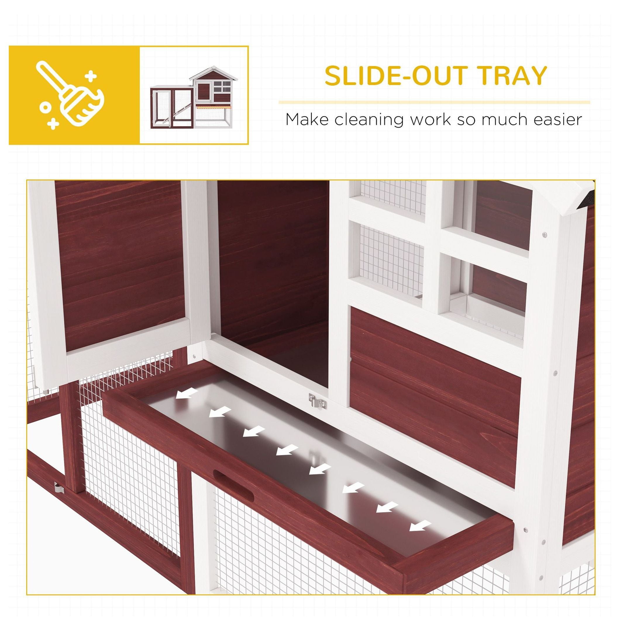 PawHut Large 48" Wooden Bunny Hutch with Weatherproof Asphalt Roof, Spacious Outdoor Rabbit Cage, Detachable Tray and Ramp, Natural Habitat, Brown
