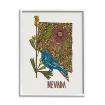 Stupell Industries Nevada Bluebird State Flower Intricate Botanical Pattern Graphic Art White Framed Art Print Wall Art, Design by Valentina Harper