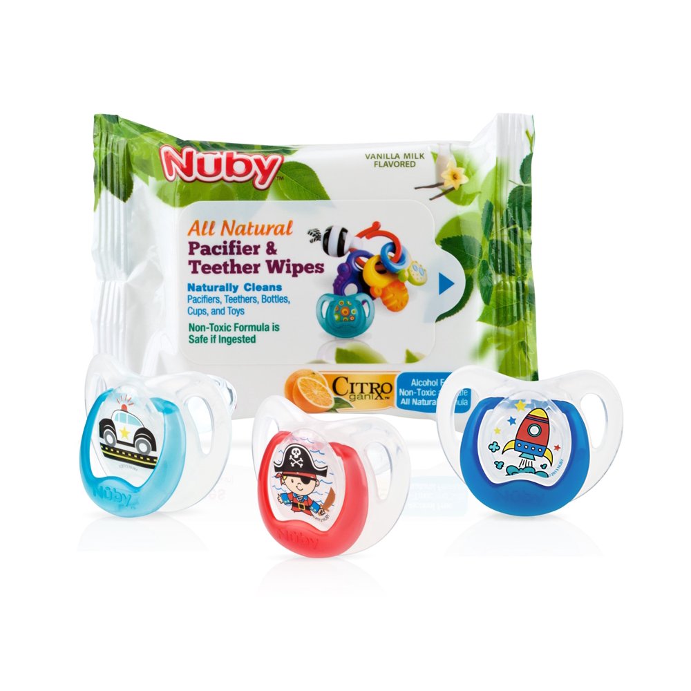 Nuby Comfort Orthodontic Pacifier and Pacifier Wipe Combo 3 Pack