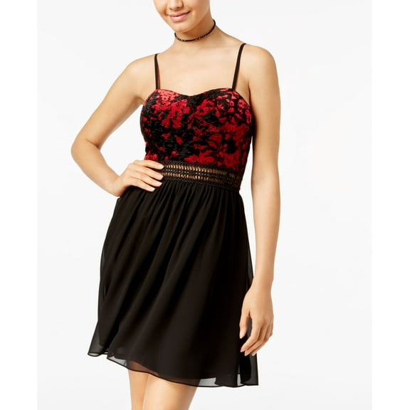 Bcx Juniors Velvet Chiffon Sweetheart Dress Black Red 9