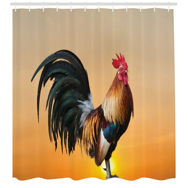 Rooster Shower Curtain, Animal Cockerel on Sunrise Farmhouse Harvest