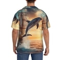 thumbnail image 3 of Sikiie Sailing Dancing Dolphin Men's Wrinkle Free Untucked Cuban Shirt Business Casual Button Down Shirts Short Sleeve ShirtX-Large, 3 of 5