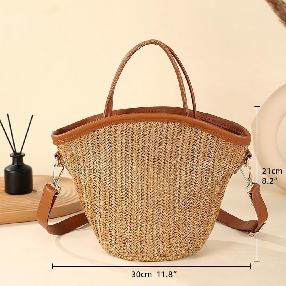 Municipal Straw Beach Bags for Women Woven Crossbody Bags Handmade Tote Bag Raffia Bag Straw Purse Sling Bag Handbag Summer Vacation