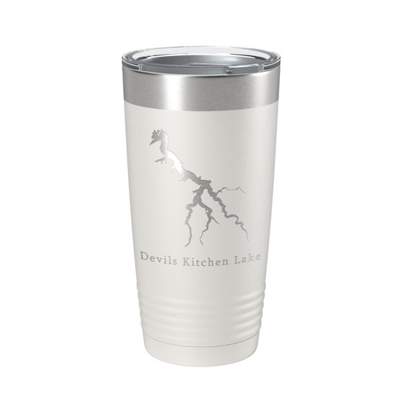 Devils Kitchen Lake Map Tumbler Travel Mug Insulated Laser Engraved Coffee Cup Illinois 20 oz White