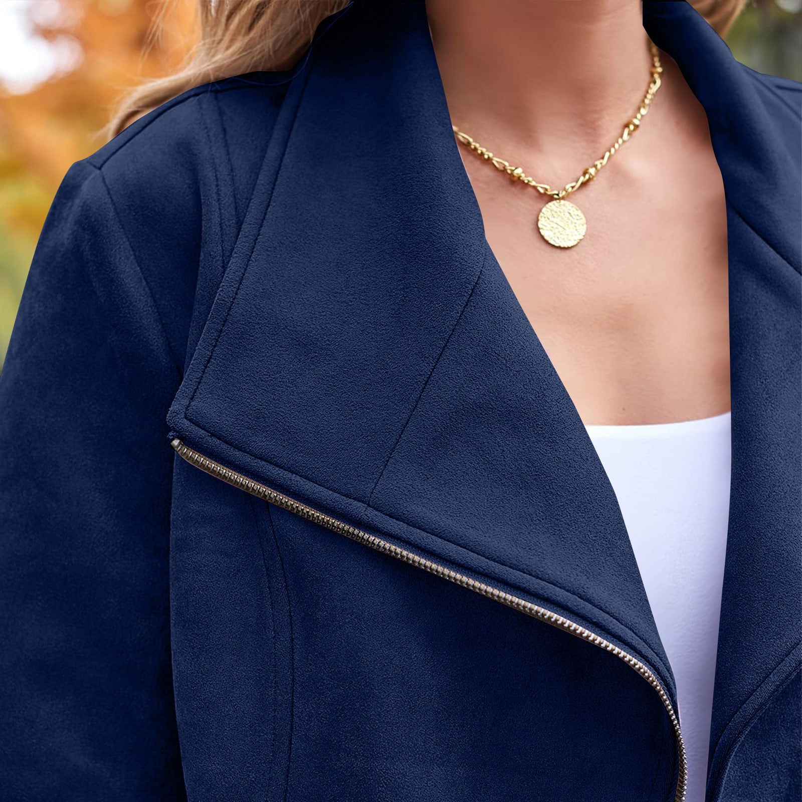 ClodeEU Womens Faux Leather Suede Jackets,Long Sleeve Casual Cropped Zipper Outwear ,Fall Fashion Cropped Coat Outwear Blue,Womens Plus XL
