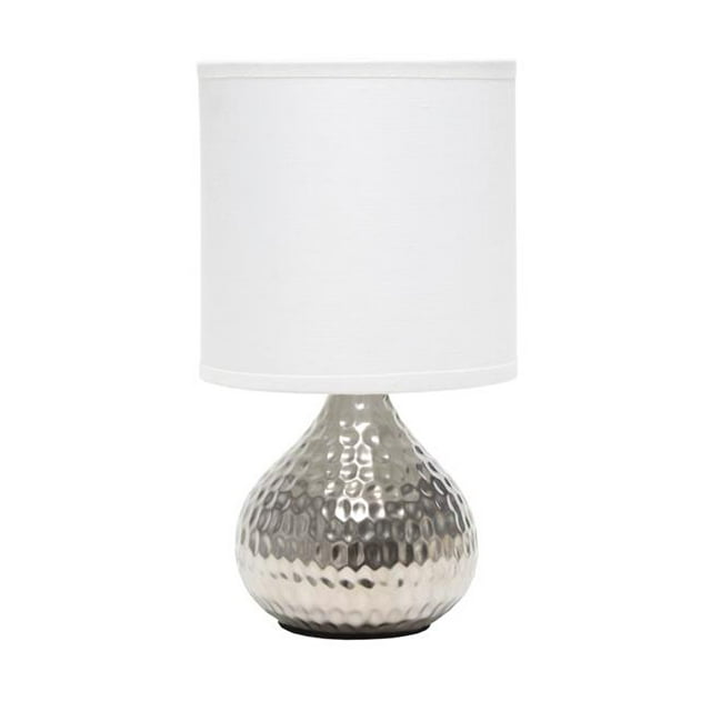 Simple Designs LT2073-SVW Hammered Silver Drip Mini Table Lamp, White