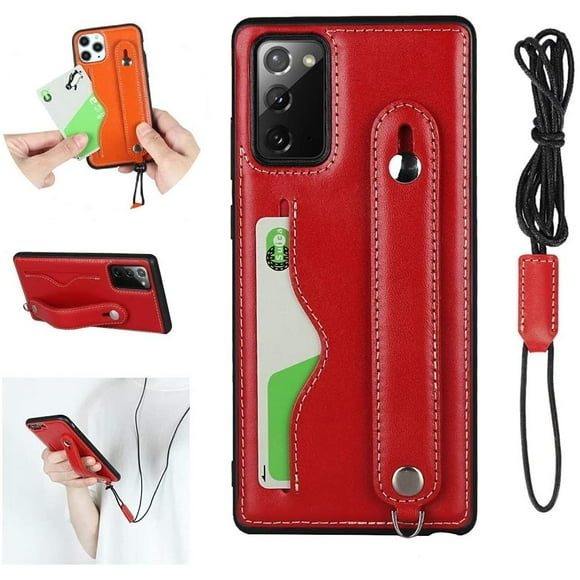 IBAOLE Huawei P40 Genuine Leather Wallet Case,Lanyard with Kickstand Credit Card Holder Wrist Strap Band Phone Back Cover Case for Huawei P40 6.1 Inch,Black Red Samsung Galaxy Note 20