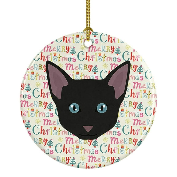 Russian White Black Cat Christmas Ceramic Ornament 2.8 in x 2.8 in