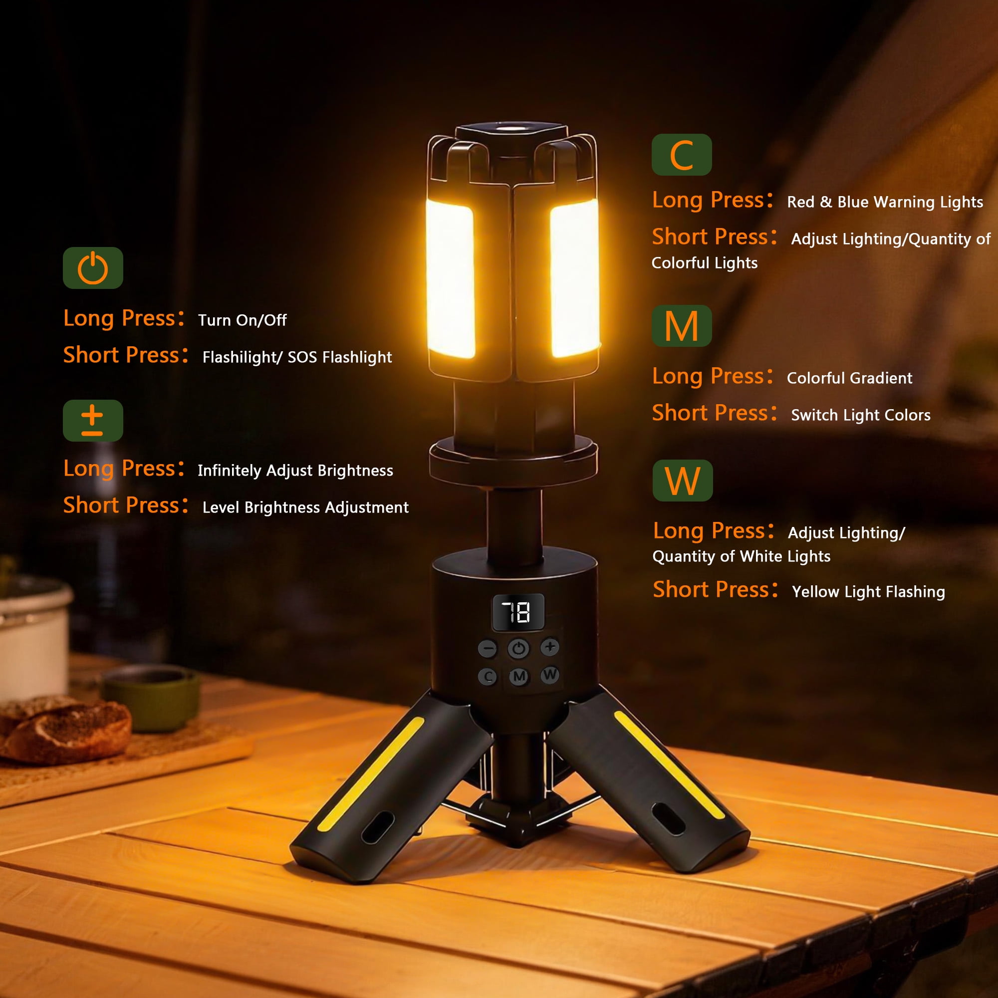SaveJoy Camping Lantern Rechargeable Camping Gear, Telescopic Camp Light, Portable Waterproof LED Working Lantern, Foldable Outdoor Emergency Light with 8 Modes, Black
