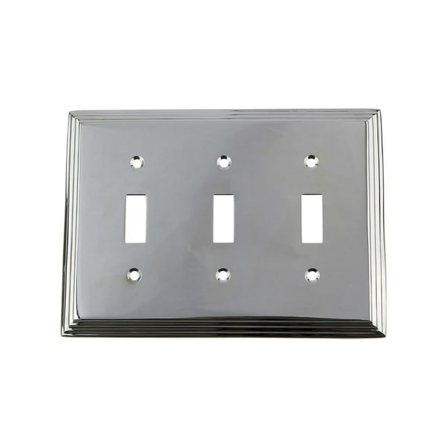 Nostalgic Warehouse 719880 Deco Switch Plate with Triple Toggle, Bright Chrome