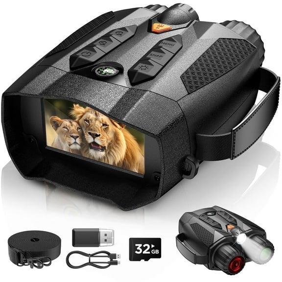 BNISE 4K Night Vision Goggles for Adult-2624FT Infrared Night Vision Binoculars 10X Digital Zoom,Tactical Light,5000mAh Large Battery 32GB TF Card 3'' HD Screen for Outdoor Camping & Security