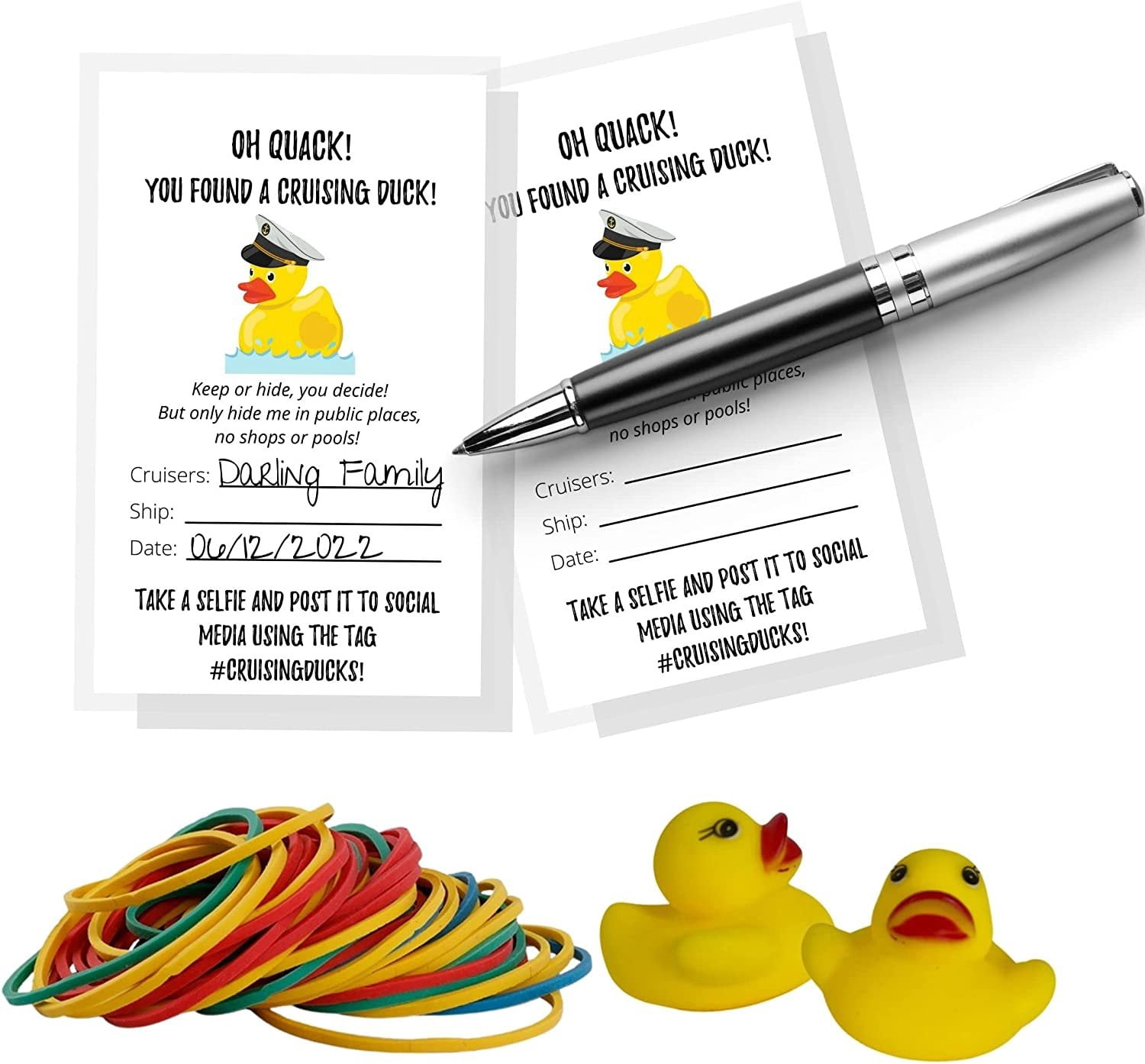 110 Pack Bulk Cruising Ducks Tag Kit with Rubber Ducks & Rubber Bands Mini Rubber Ducks-Cruising Duck Tags-Rubber Bands #CruisingDucks Oh What Luck!