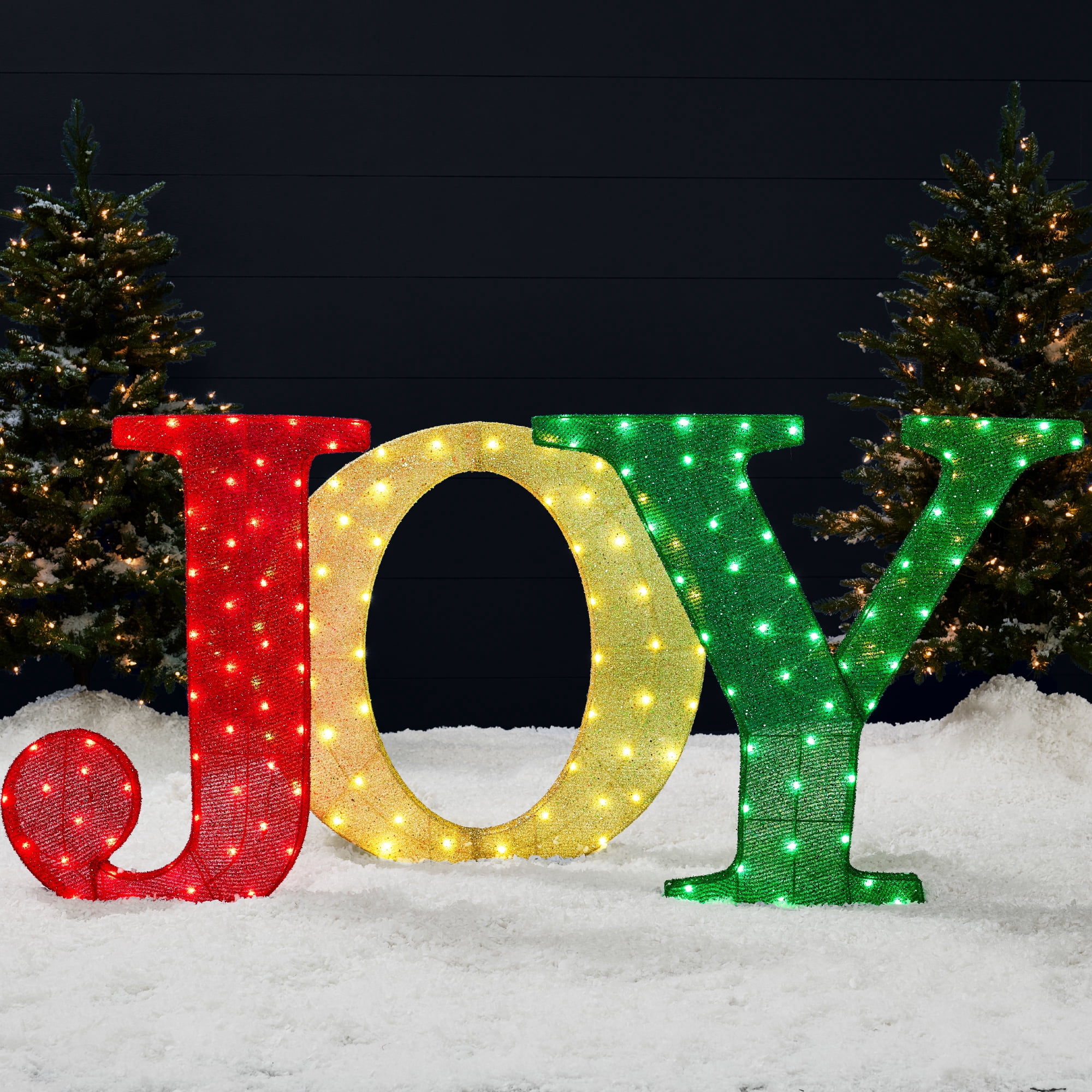 Best Choice Products 32in 3-Piece 3D Lighted Christmas JOY Yard Decoration w/ 150 LED Lights, Stakes - Red/Gold/Green