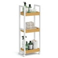 thumbnail image 3 of 3-Tier Bamboo Rolling Cart with Adjustable Shelf, 11.8x31.5 Inch Slim Storage Organizer for Kitchen Bathroom, White and Natural, 3 of 7