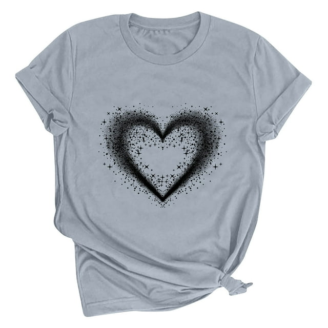 Meichang T-Shirts de la Saint-Valentin pour Femmes, Mignons T-Shirts Graphiques avec Cœur d'Amour, Manches Courtes Décontractées, Col Rond, Coupe Ample, Blouses de la Saint-Valentin