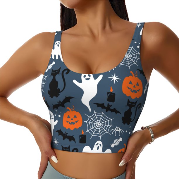Balery Halloween Sujetadores deportivos con espalda cruzada para mujer, acolchados, sin costuras, de alto impacto, ideales para yoga, gimnasio, entrenamiento y fitness.-XX-Large