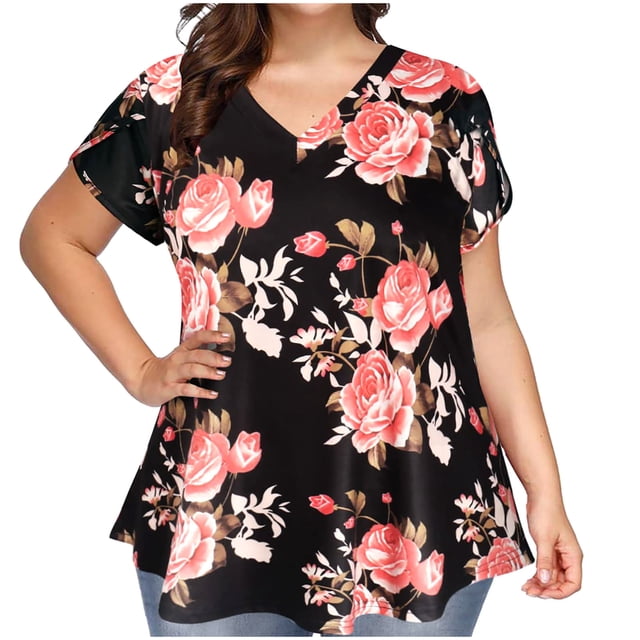 Moda Mujer Causal V-Cuello Blusa Estampada Sólida Camiseta de Manga Corta Tops de Verano Fridja ghk5519