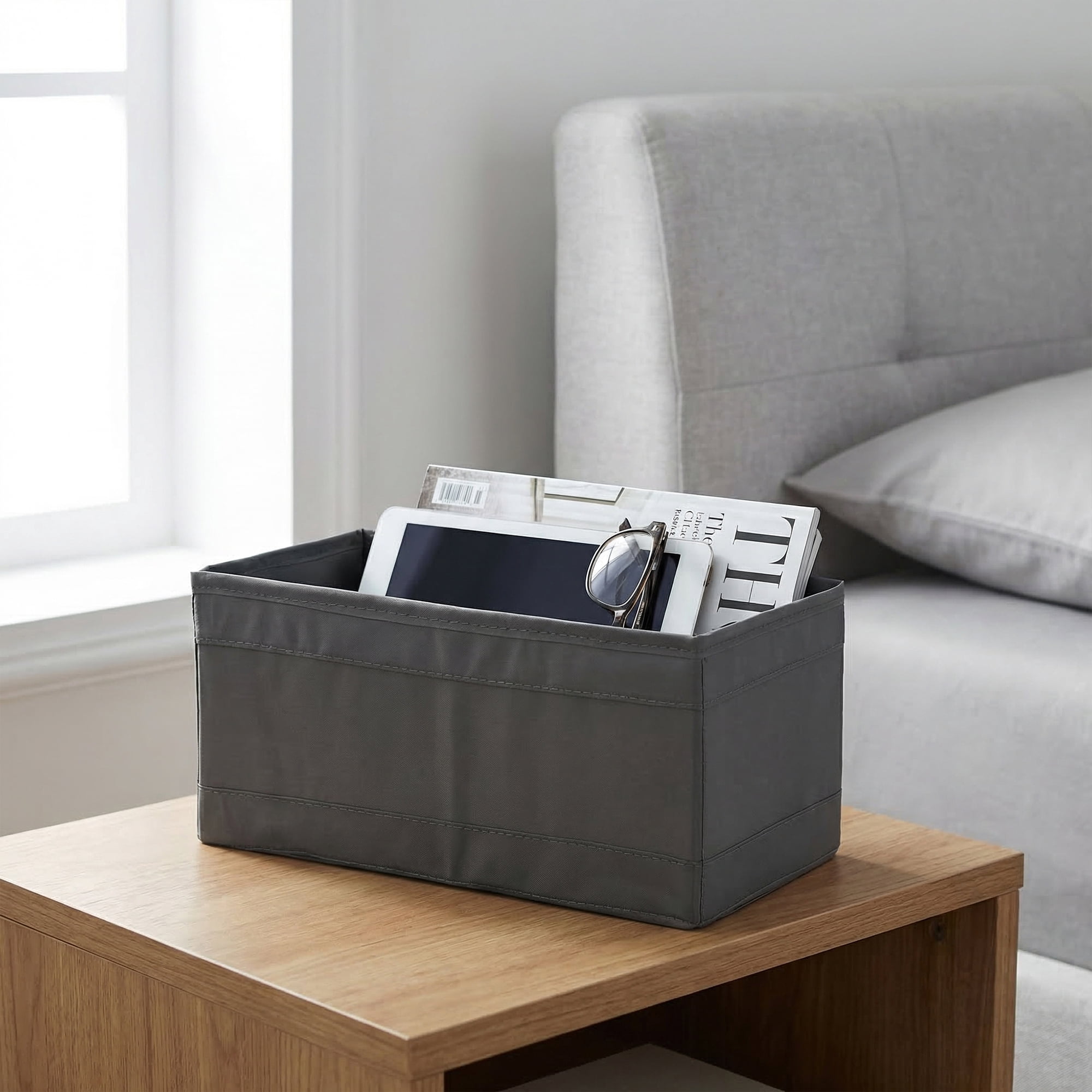 Unique Bargains 1pc Fabric Storage Bin for Shelves Closet Grey 11*5.5*5.1in