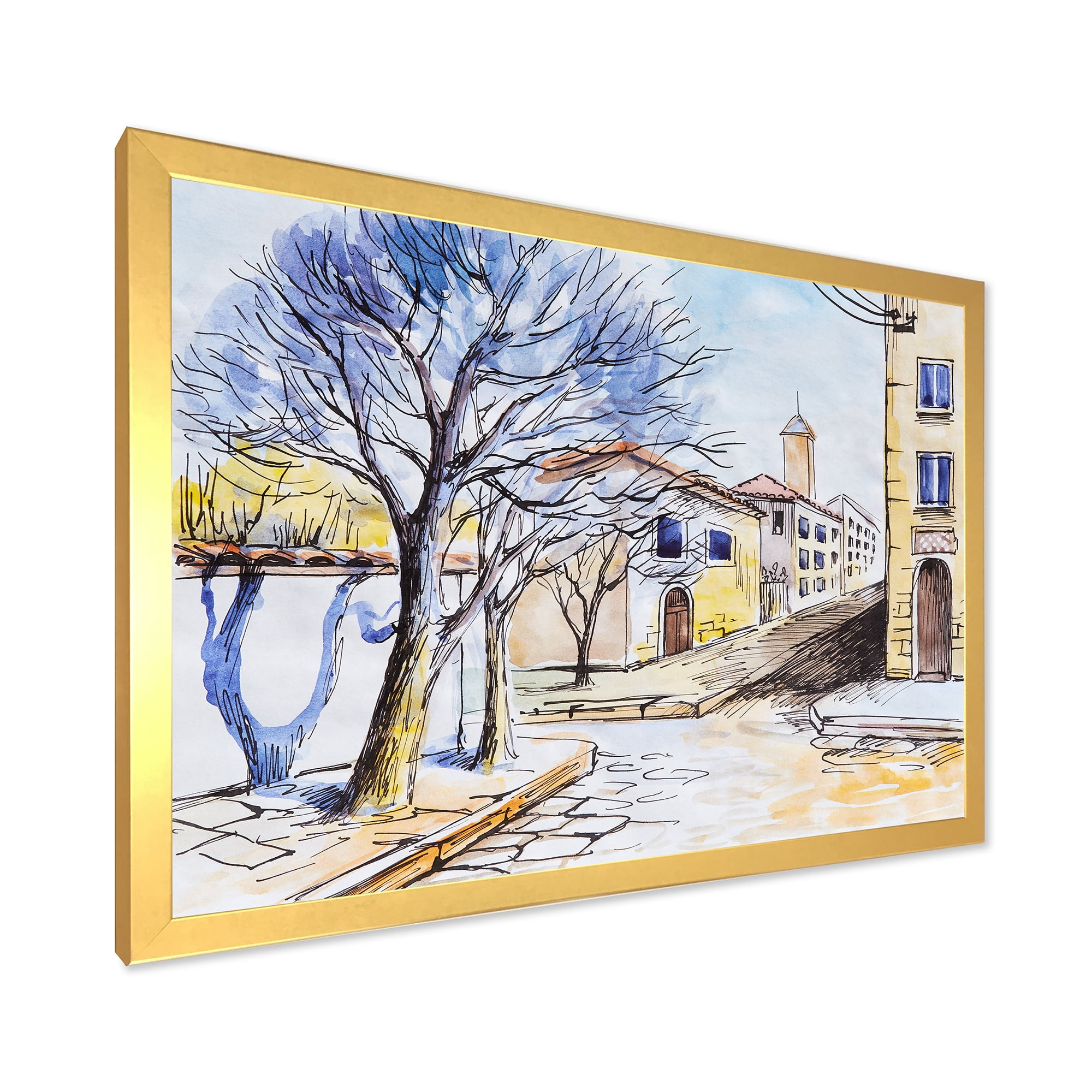 Designart 'Vintage White House In Summer VIllage' Traditional Framed Art Print
