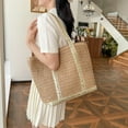 thumbnail image 4 of Begsfte Women Crochet Beach Handbag Large Capacity Sequins Weaving Travel Bag Contrast Color Minimalist Tote Bag Ladies Summer Daily Bag, 4 of 9
