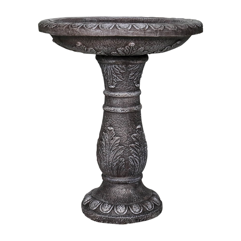 24.4 Inch Height Outdoor Bird Bath - Fibre Reinforced Concrete Large Bird Bath Stylish with Modern Pedestal for Garden, Patio, Lawn, Backyard