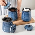 thumbnail image 4 of Ceramic Food Storage Jars,25 Oz Porcelain Kitchen Canisters with Airtight Lids Set of 3,Flour Containers for Countertop,Farmhouse Decor Serving Ground Coffee,Tea,Sugar,Pasta and Rice,Blue, 4 of 6