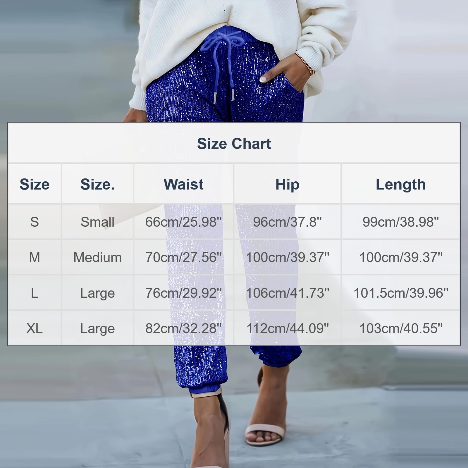 Viikei Glitter Tapered Pants Women's Chic,Ladies Fashion Solid Sequin Pocket Drawstring Casual Pants Women Long Pants Blue XL