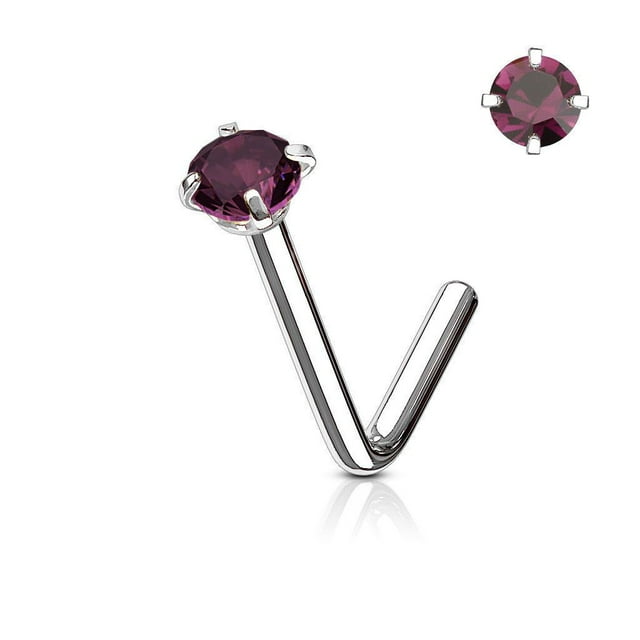 Nose Ring Stud L-Shape Surgical Steel Screw Piercing 3MM Set CZ Gem 20G 18G 6MM
