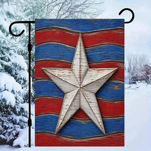 RKSupls Patriotic Linen Double Sided Garden Flag, Independence Day Themed Yard Decor, Lone Star Carved Wooden Flag Outdoor Banner for Holiday Lawn