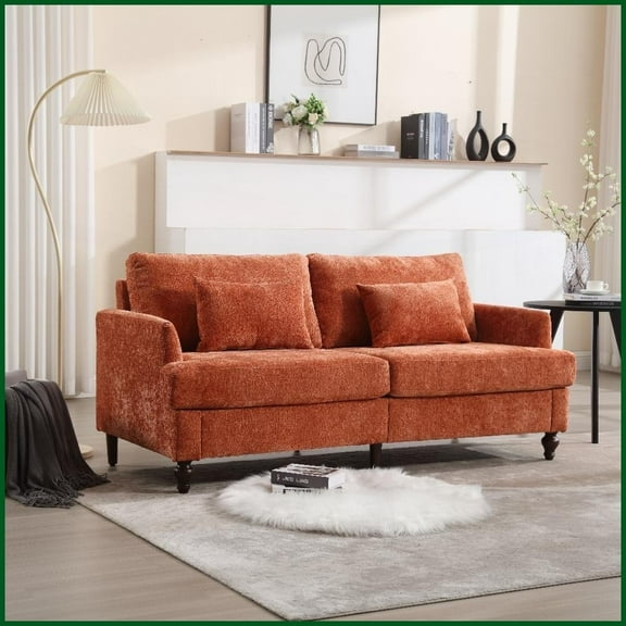 Mid Century Modern Chenille 2-Seat Loveseat – Solid Wood Frame Couch for Living Room & Bedroom