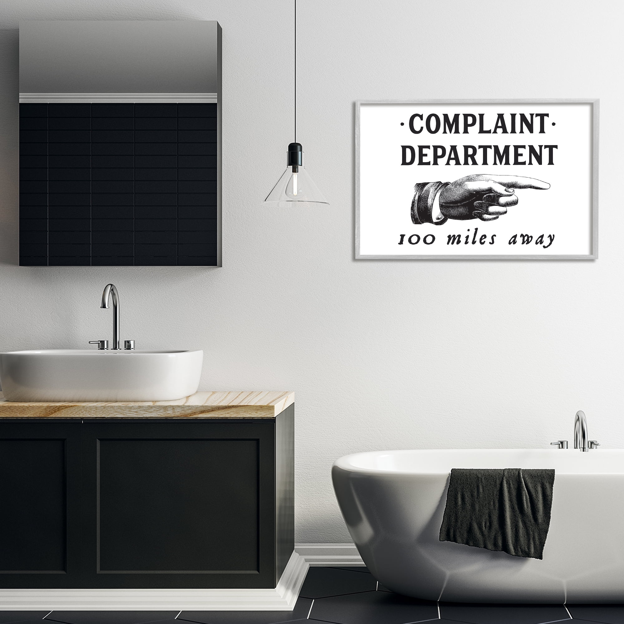 Stupell Industries Complaint Department Pointing Typography Painting Gray Framed Art Print Wall Art, 30 x 20