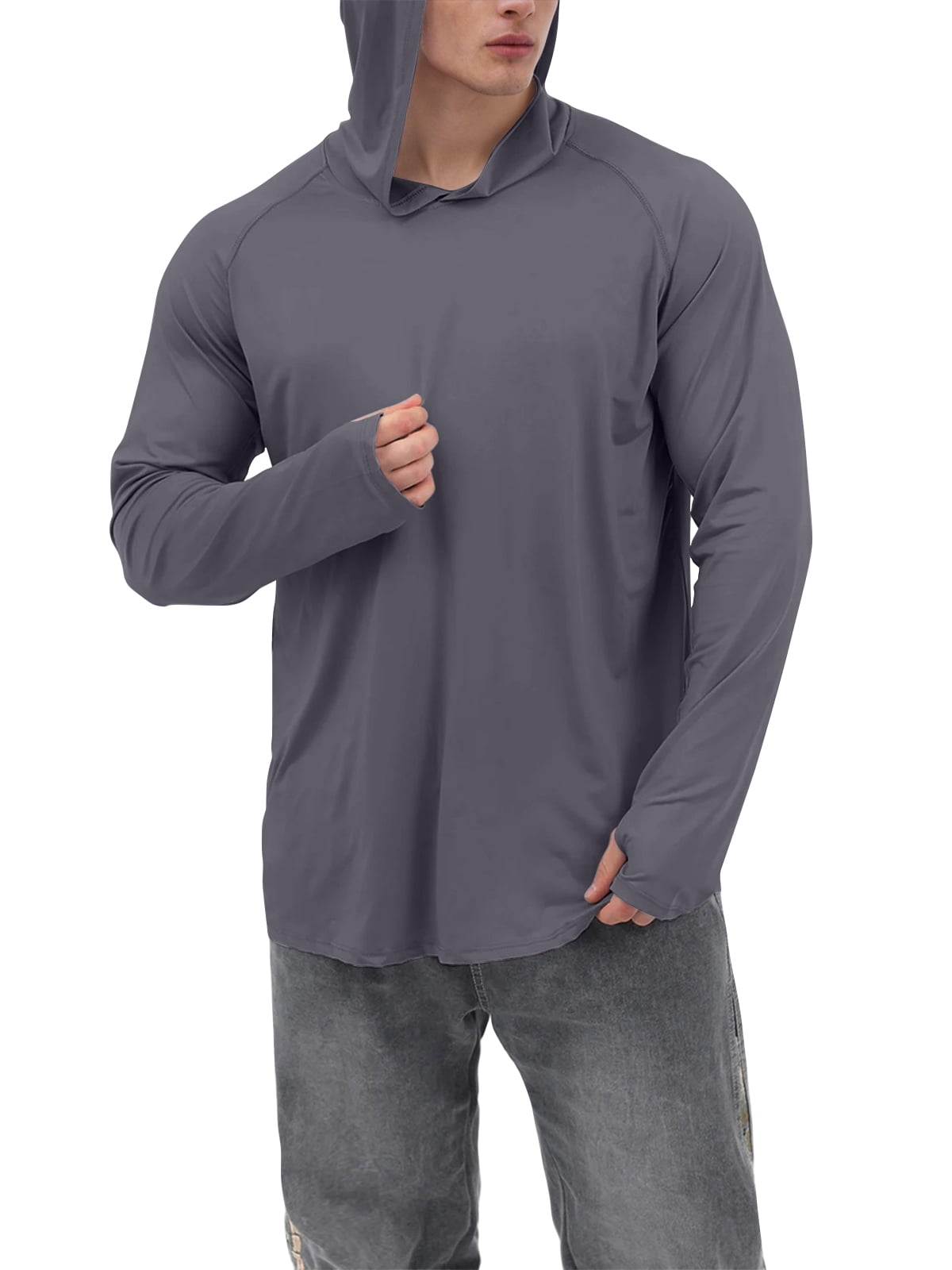 Sanmadrola Mens UPF 50+ Sun Protection Hoodie Fishing Shirts for Men Long Sleeve SPF Hiking Running Workout Thumbhole Shirt Hooded Quick Dry Lightweight