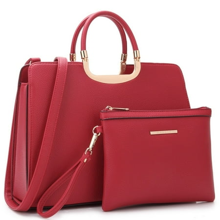 Multi Junior Handbags - Dasein Faux Leather Briefcase Satchel Handbag with Matching Accessory Pouch