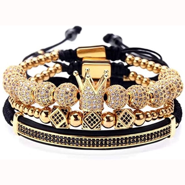 Pulseras de cuentas de oro, brazalete de moda con dijes de lujo, conjunto de pulseras apiladas reales para hombres y mujeres, el regalo perfecto para quienes amas