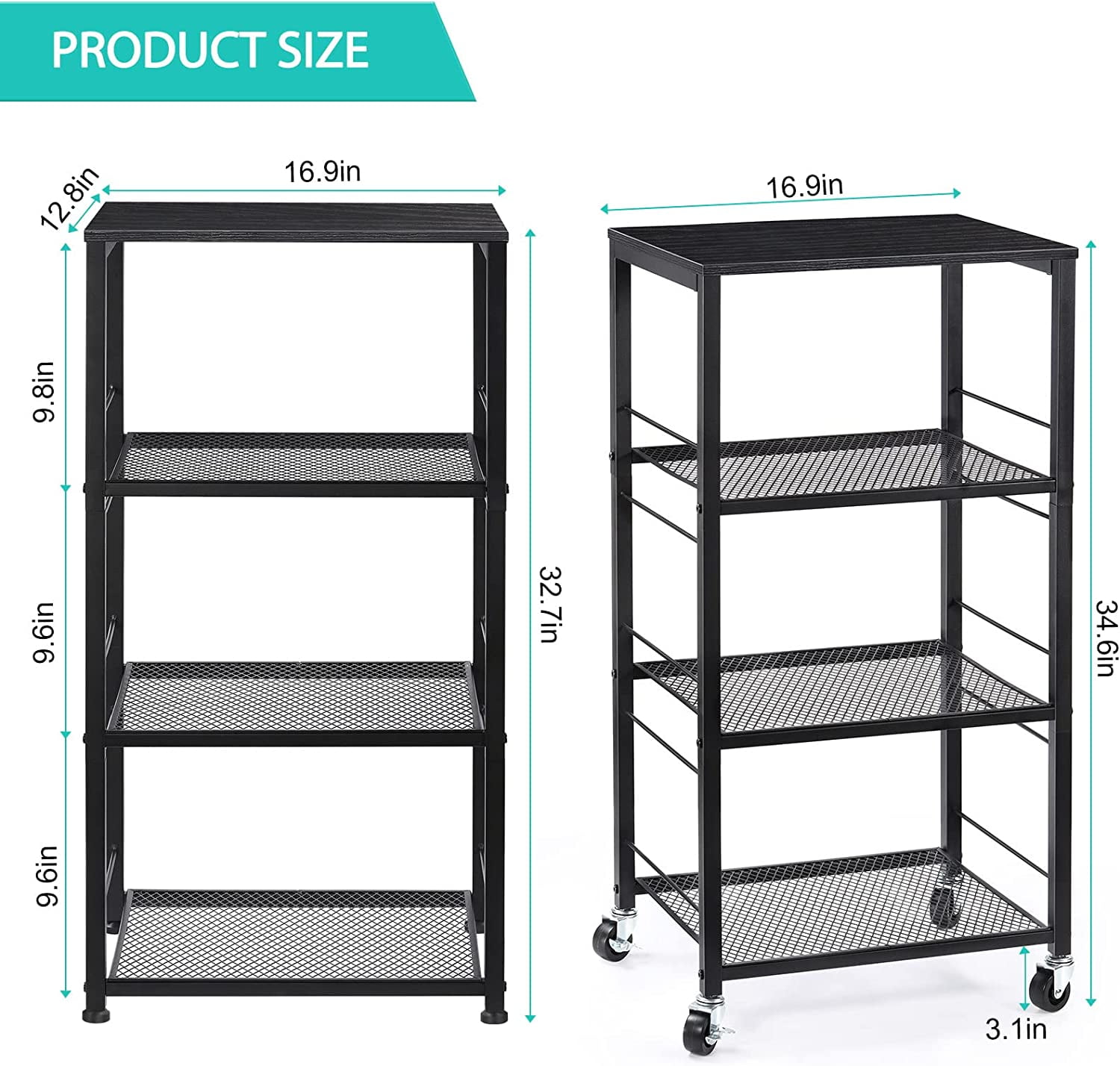 4-Tier Wire Mesh Table Black