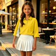thumbnail image 5 of Girls Polo Shirt Summer Slim Fit Short Sleeve School Uniform Collared Polo Shirts for Girls Back to School Yellow,7-8 Years, 5 of 6