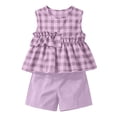 thumbnail image 7 of Yutgune Toddler Girl Cute Summer Outfits Plaid Sleeveless Tops and Shorts 2 Piece Set, 3-10 Years, 7 of 7