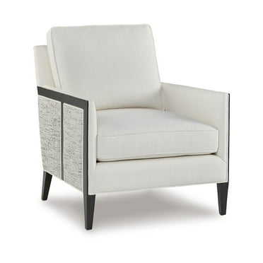 Benjara Adi Accent Chair, Ivory Polyester Acrylic Blend, Black Solid Wood Frame