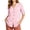 Pink, variant on TGSLY Women's Striped V Neck Tops Lightweight Thin Casual Button Down Roll Tab Short Sleeves Blouses Loose Fit Dressy Curved Hem Shirts XL