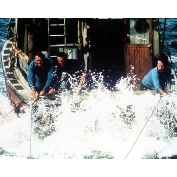Jaws Robert Shaw Roy Scheider Richard Dreyfus on Orca shark on ropes 24x30 poster