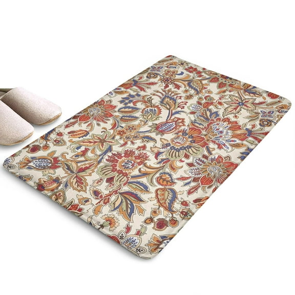 Beige Floral and Paisley Pattern Flannel Non Slip Door Rugs,Washable Door Mats Indoor,Decorative Door Mats,Dirt-Resistant and Absorbent Doormat for Entrance,Bedroom,Kitchen,Bathroom,23.5x16in(60x40cm)