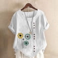 thumbnail image 2 of Sexlip Womens Short Sleeve Top Pattern Print Fringe Hem Side Button Design Loose Sleeve Soft Fabric Relaxed Silhouette for Weekend Outings White XXXXL, 2 of 5