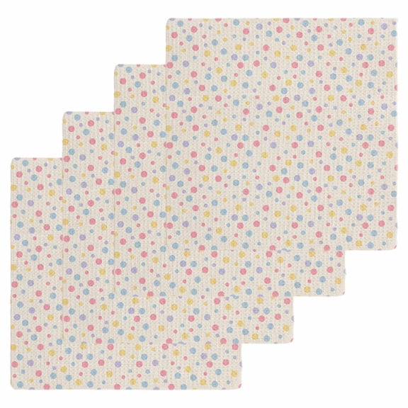Colorful Polka Dot Kitchen Dish Towels for Drying Dishes Set of 4, Vintage Minimalist Geometric Beige Waffle Weave Microfiber Hand Tea Bathroom Towels Quick Dry & Absorbent Towel 12x12