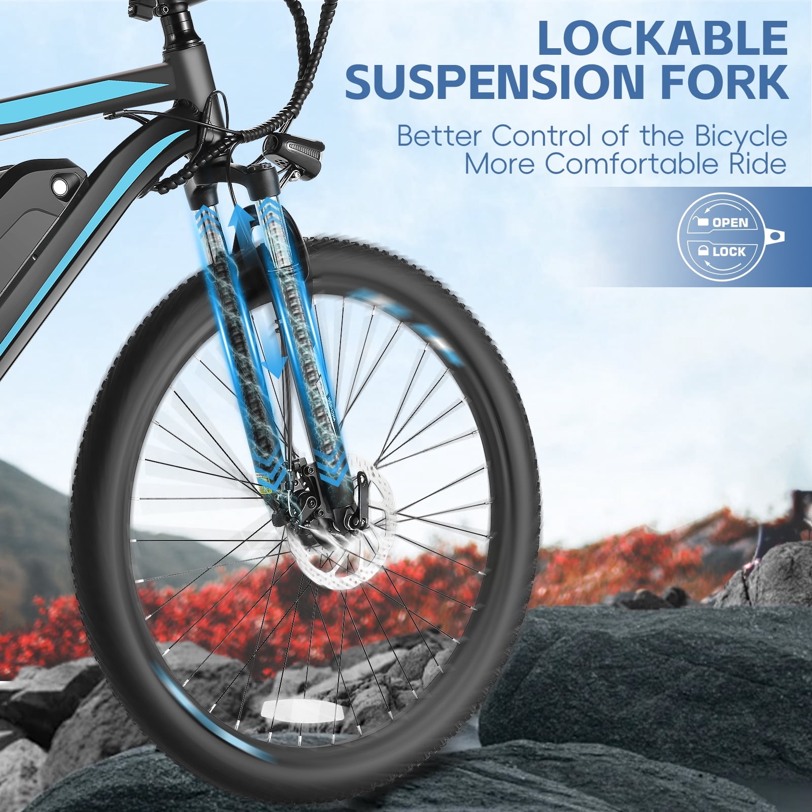 Elifine 500W Electric Bike 26" Electric Bike for Adults, 20mph Electric Mountain Bicycle, 48V Removable Battery Commuter Ebike, Adjustable 21-Speed Gears, Aluminum Alloy Frame UL 2849 Certified Blue