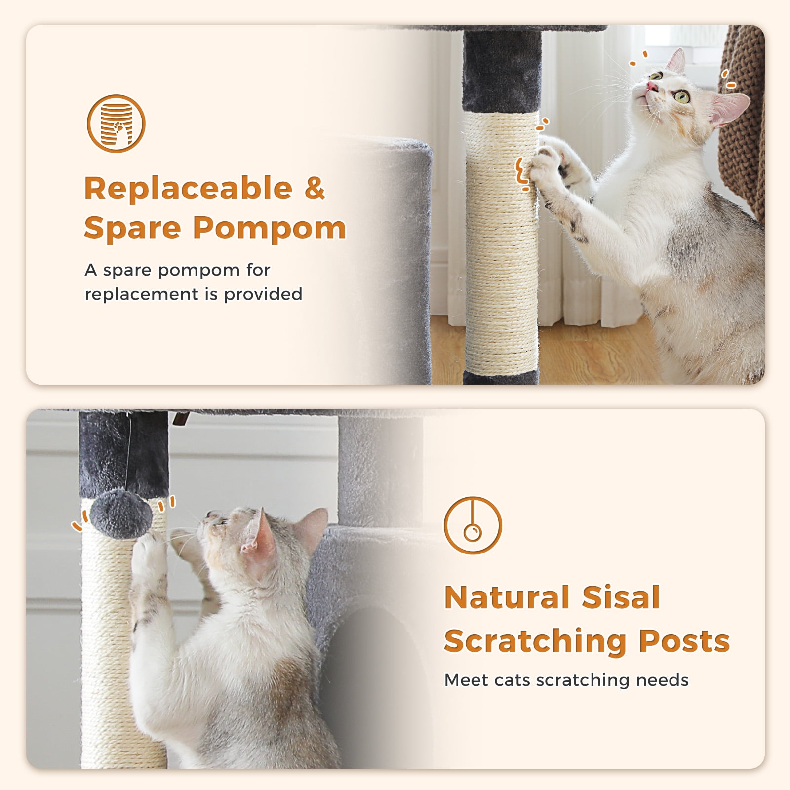 Pefilos 43" Cat Tree Tower for Adult Cats, Stable Cute Sisal Cat Climb Holder Cat Condo for Indoor Cats Lamb, Dark Gray