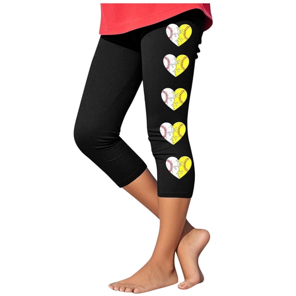 Fjofpr Leggings for Girls 10-12 Toddler Kids Fashion Baesball Print Summer Leisure Yoga Sports Frenum Cropped Pants Black 12 Years