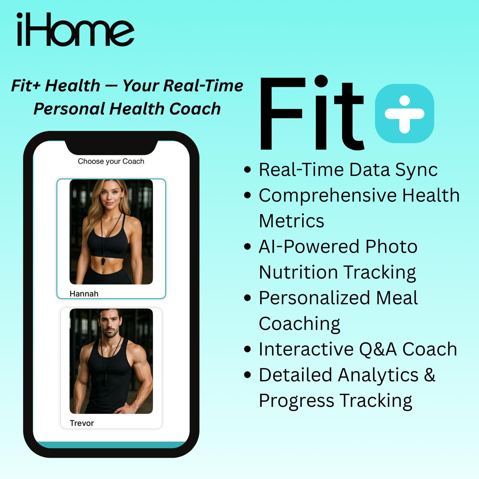iHome Digital Battery Powered Bathroom Scale with Fit+ Personal Coach App, FSA and HSA Eligible, Black, 397 lbs Capacity