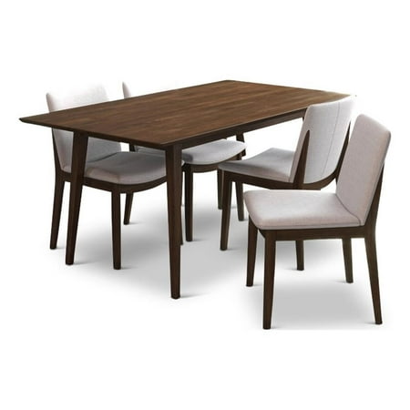 Pemberly Row 5-Piece Mid-Century Dining set w 4 Fabric Dining Chairs in Beige