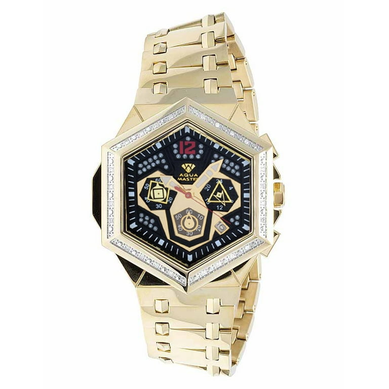 Mens Hexagon Shape Black Dial Diamond Watch W#356 Ct